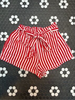 Cali1850 Women’s Red Stripe Linen Shorts With Tie Belt Size M Italian/beach/euro